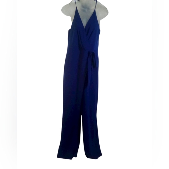 Halston Heritage Elegant Zip Back Blue Sleeveless Open Leg Women's Jumpsuit Sz 8 - Picture 1 of 10